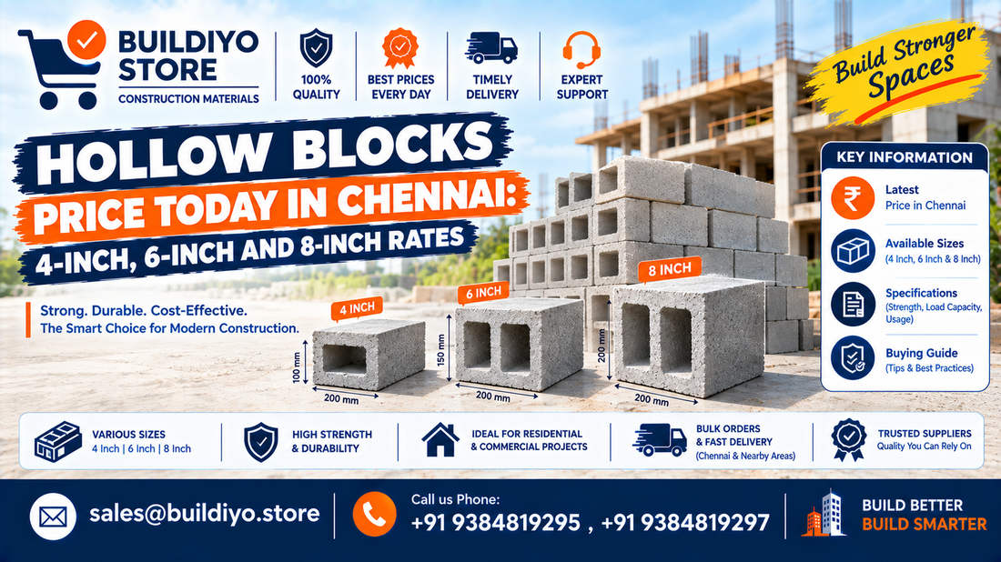 Hollow Blocks Price Today in Chennai: 4-Inch, 6-Inch and 8-Inch Rates