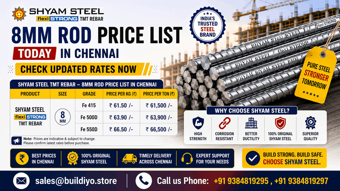 Shyam Steel 8mm Rod Price List Today in Chennai — Check Updated Rates Now