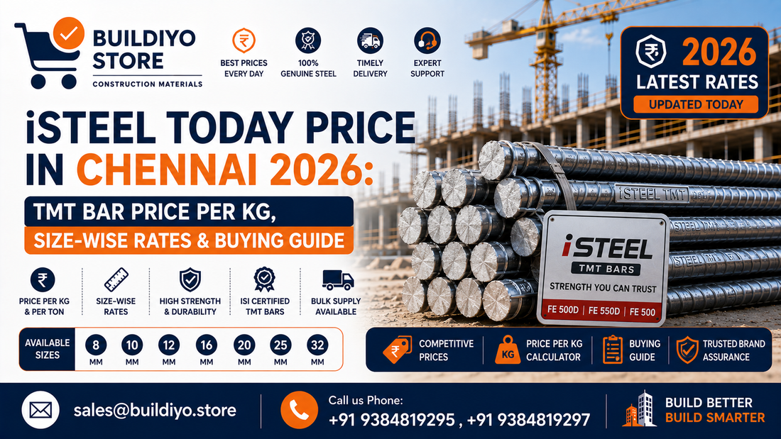 iSTEEL Today Price in Chennai 2026: TMT Bar Price Per Kg, Size-Wise Rates & Buying Guide