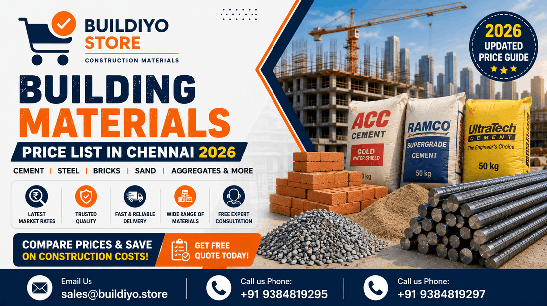 Building Materials Price List in Chennai 2026: Cement, Steel, Bricks & More